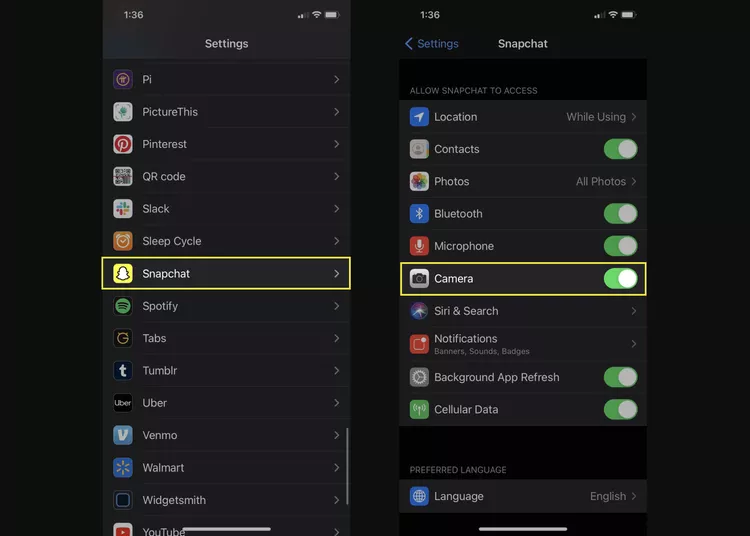 how to allow snapchat to use camera
